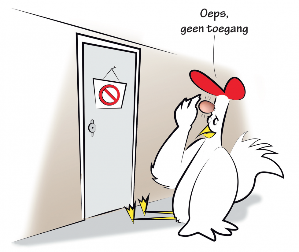 Illustratie kip voor deur met geen toegangsbord