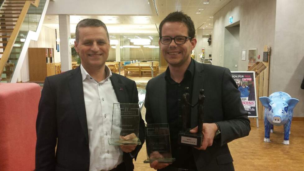 Jos Kneepkens (links) van Topigs Norsvin en Rob Aagten van Geling Advies