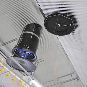 In de nok zitten 5 ventilatoren voor de afvoer van lucht waarvan twee regelbare.