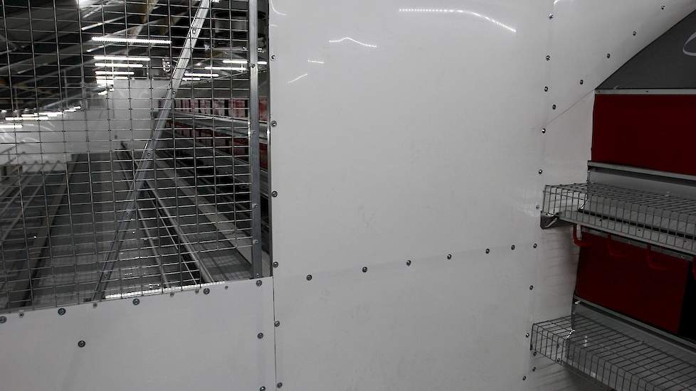 De pluimveehoudster gebruikte mestbanden om de scheidingswanden van de afdelingen ondoorzichtig te maken. „Ik hoop dat het witte materiaal ervoor zorgt dat onze hennen geen buitennesteieren bij de tussenwanden leggen. Dit doordat kunstof kouder aan voelt