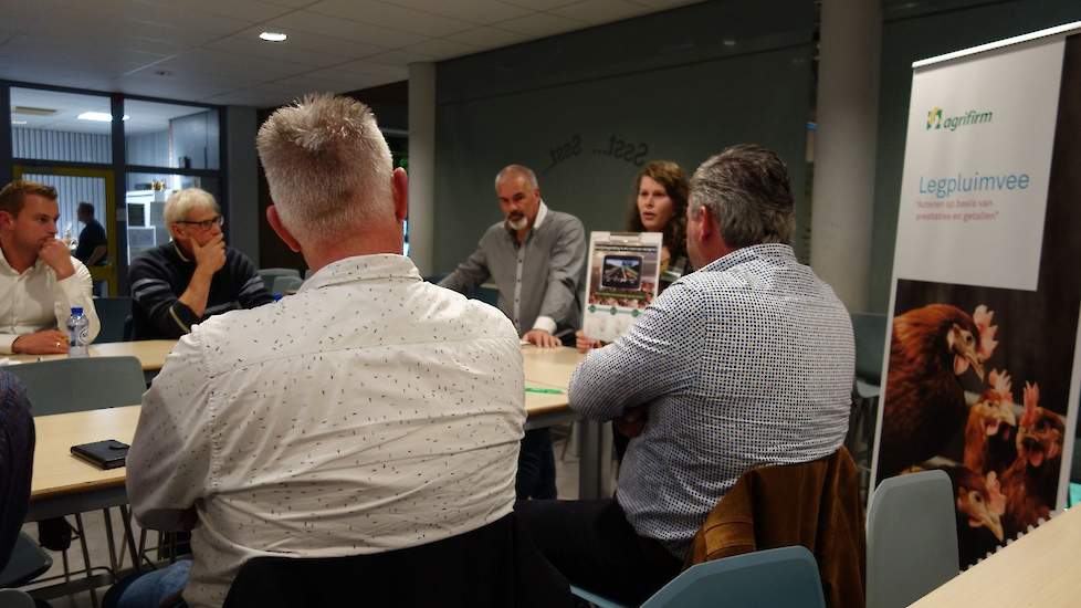 Gertjan Rooijakkers, specialist legpluimveehouderij, en zijn collega Anne ter Braak, nutritionist bij Agrifim, hielden afgelopen woensdag 23 oktober een korte presentatie tijdens de themacarrousel op de Pluimveeweb thema-avond Voeding in Horst (LB). Hieri
