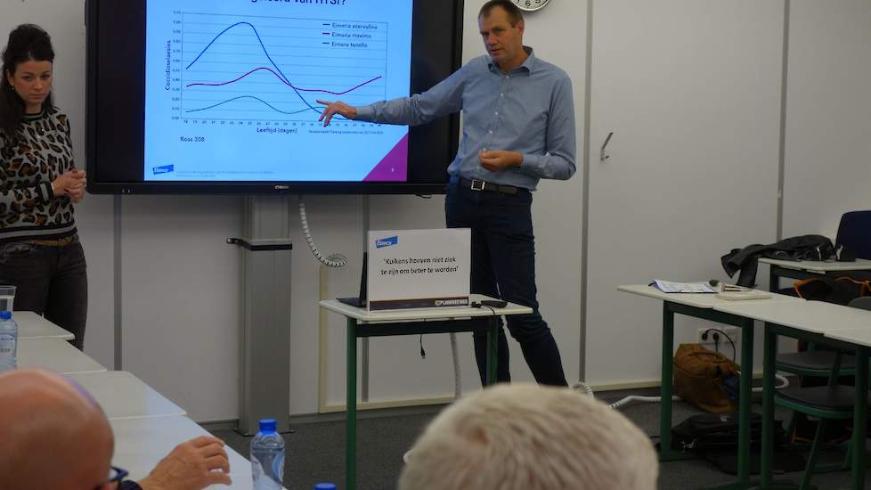 Suzanne Wolfs en haar collega Gosse Smid van Elanco gaven een presentatie tijdens de Pluimveeweb thema-avond Diergezondheid woensdagavond 30 oktober in Meppel.