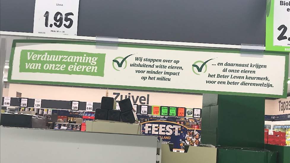 In Lidl winkels hangt sinds vorige week dit bordje boven het eierschap.