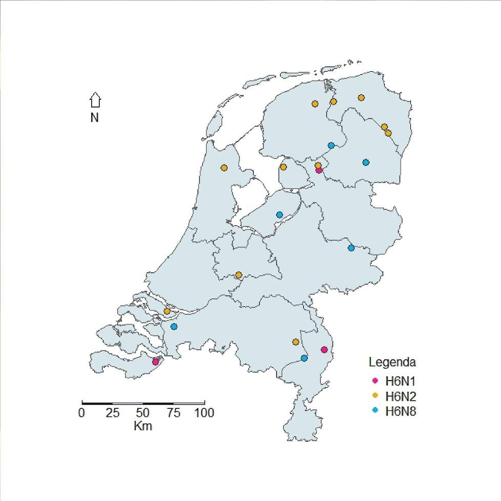 Bedrijven waar in 2019 H6 vogelgriep virus is vastgesteld