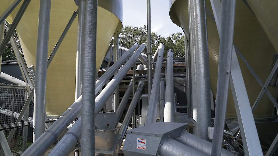 „De kegel van de silo is breder dan normaal gesproken. Volgens de fabrikant van de silo’s vindt er daardoor geen ontmenging plaats”, zegt Rohaan. Nu voert hij elke twee weken iedere silo leeg. „Ik wil niet dat er nieuw voer op oud voer gelost wordt. Zo ho