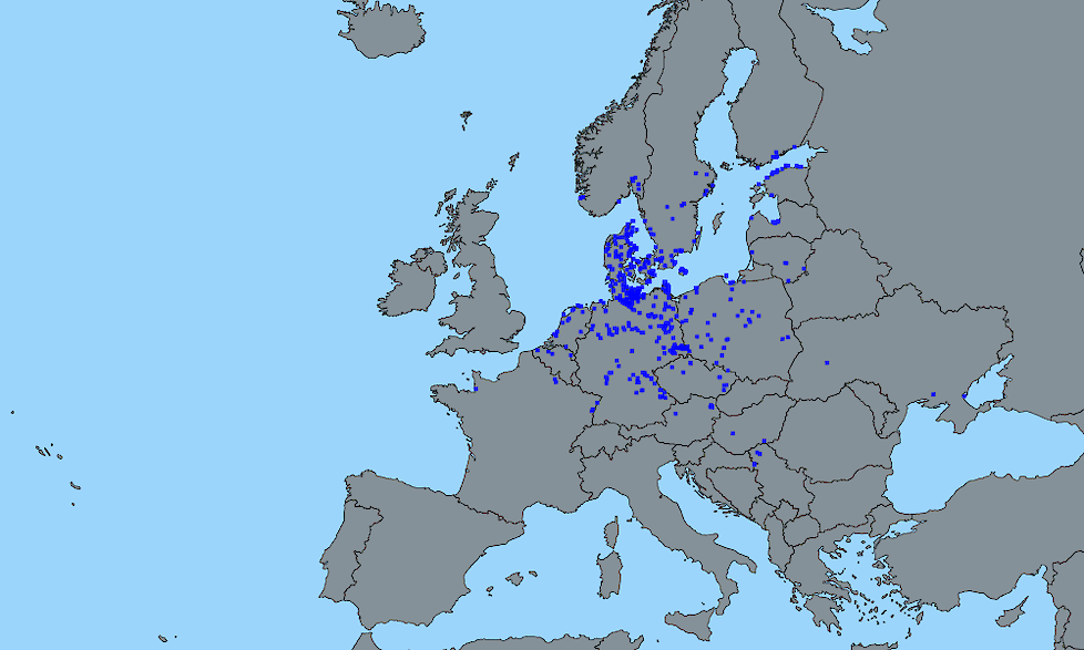 Besmettingen bij wilde vogels die de EU-lidstaten in de maand maart hebben gemeld via de Europese ADNS tool.