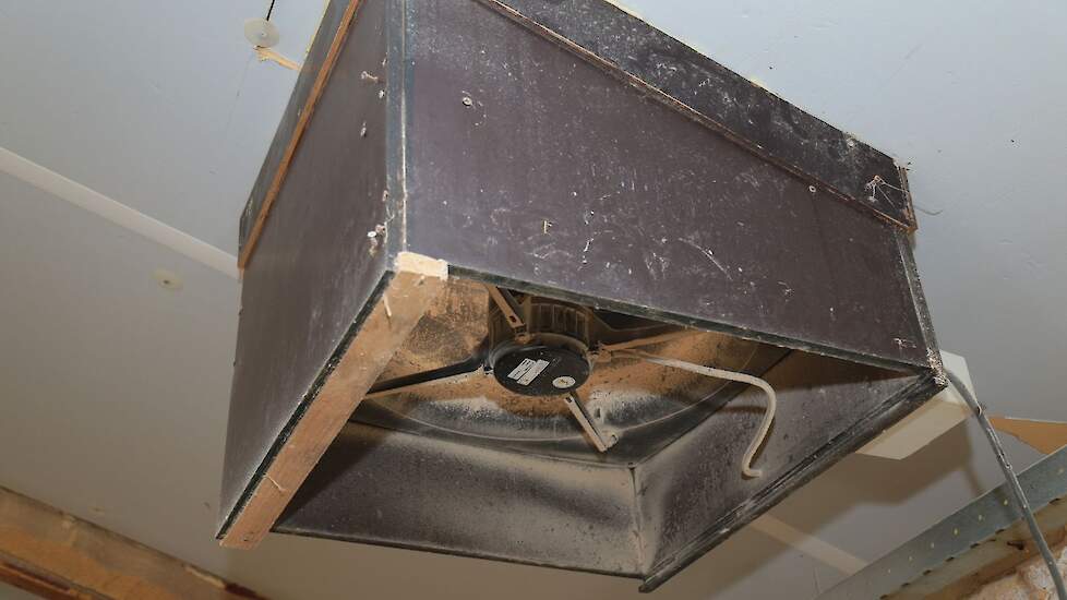 In de nok van de stal zit één regelbare ventilator.