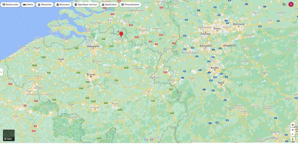 De uitbraak in Ravels in de provincie Antwerpen (zie rode stip op de kaart) vond plaats op een bedrijf met 38.000 vleeskuikenouderdieren.