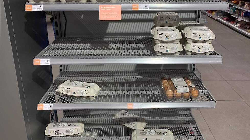 Het eierschap bij de Coop supermarkt in Oss was zondag 19 december vrijwel leeg.