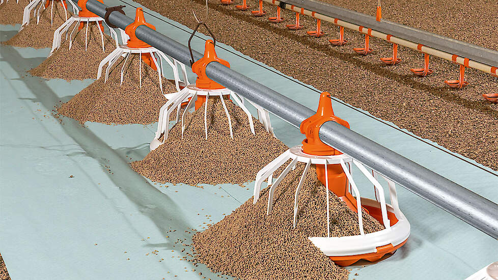 Fluxx 330: het voerstroommechanisme werkt alleen als de pannen op de grond staan.  Voerpan Fluxx 330